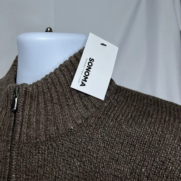 NEW Sonoma Men's Size XL Super Soft Knit 1/4 Zip Sweater Light Brown - Picture 8 of 10